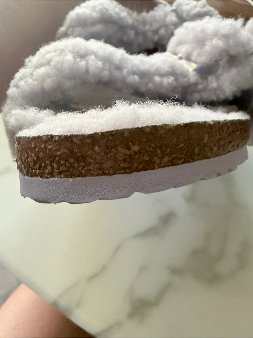 Birkenstock Lavender Shearling-Lined Double Strap Slides